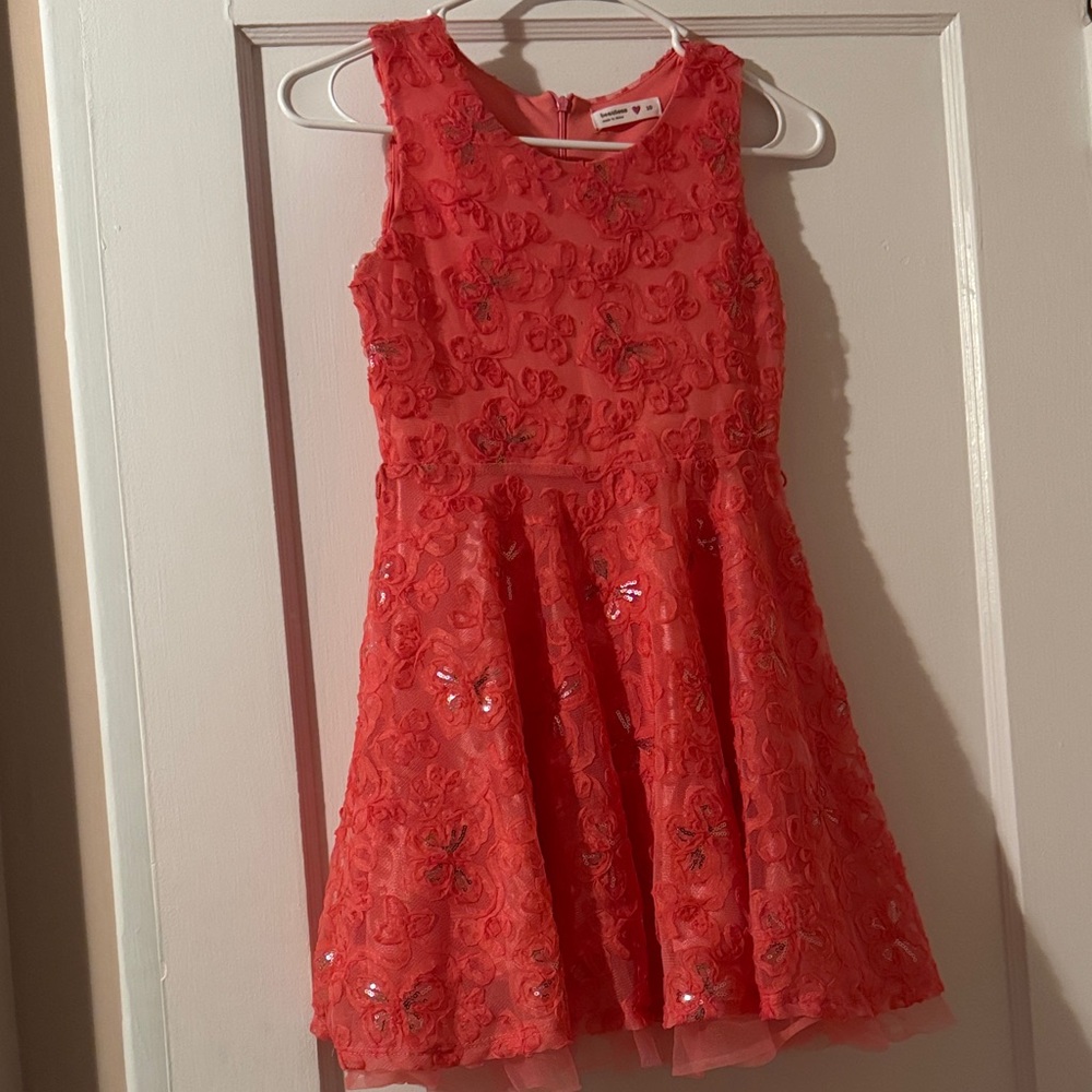 Beautees Coral/Pink Floral Sequined Dress